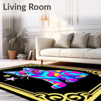 Vibrant Neon Swirl Cat Stars Rug