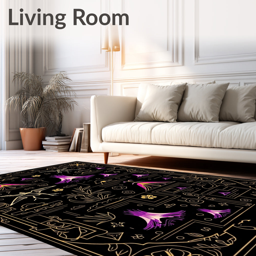 Golden Floral Dino Landscape Rug