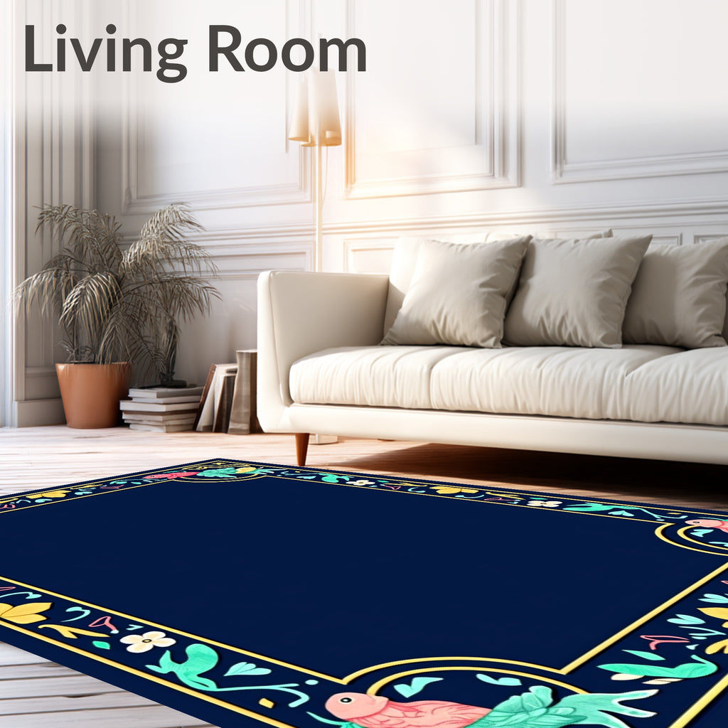 Coral Fish Teal Foliage Border Rug