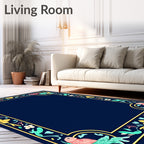 Coral Fish Teal Foliage Border Rug