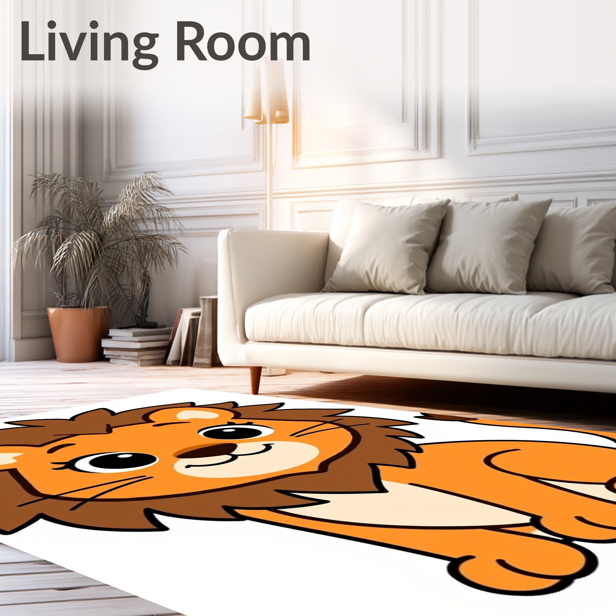 Cute Orange Lion Cub Illustration Rug