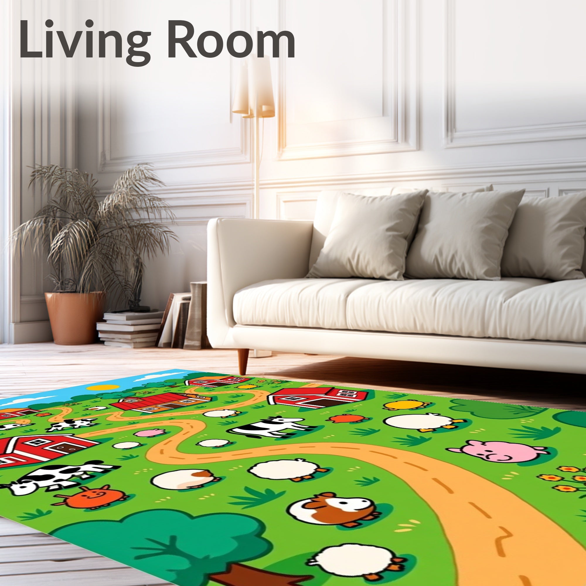 Cute Farm Animals In Green Field Rug