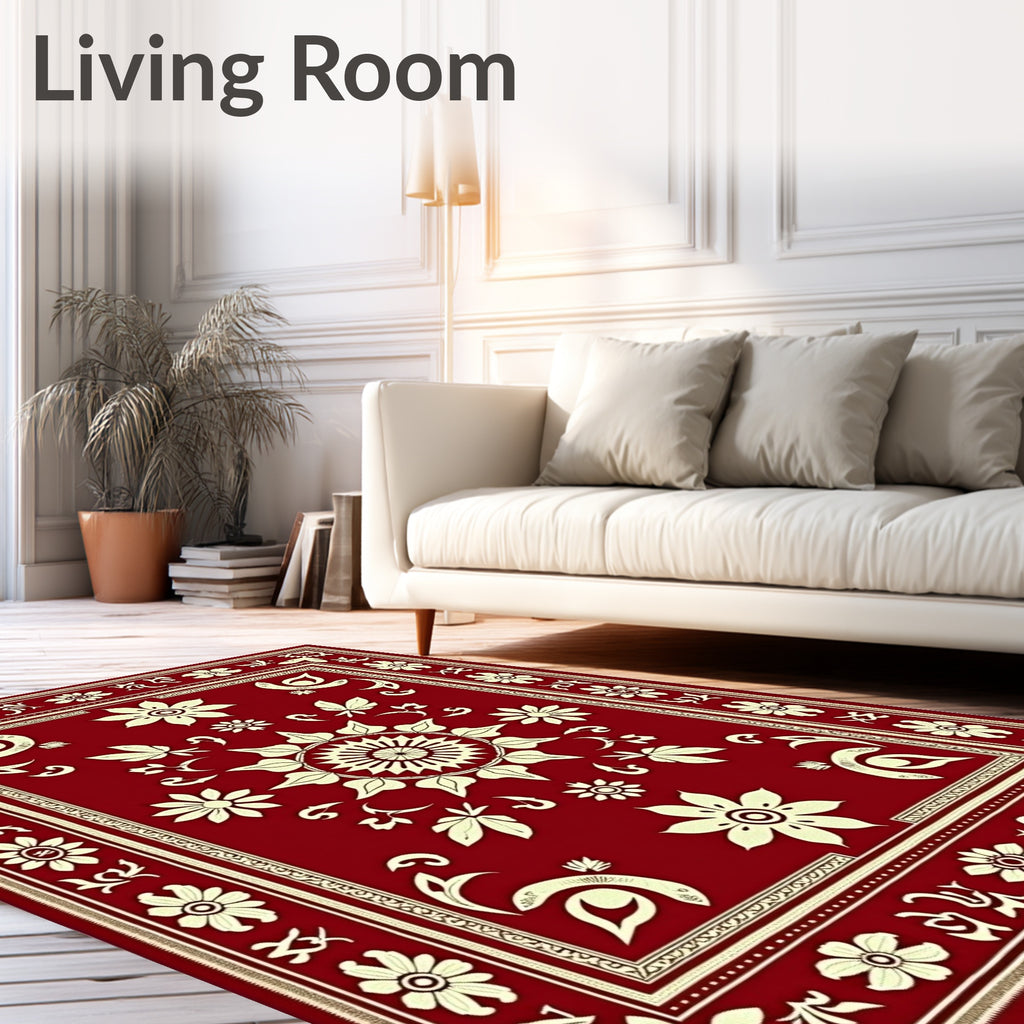 Crimson Floral Medallion Frame Rug