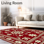 Crimson Floral Medallion Frame Rug