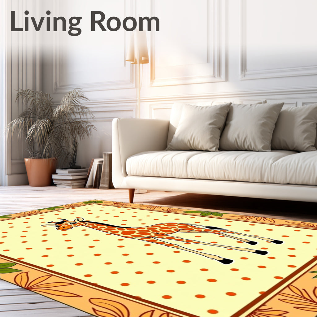 Playful Giraffe Polka Dot Border Rug