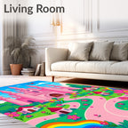 Pink Castle Butterflies Rainbow Flowers Rug