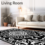 Monochromatic Black White Intricate Floral Medallion Rug