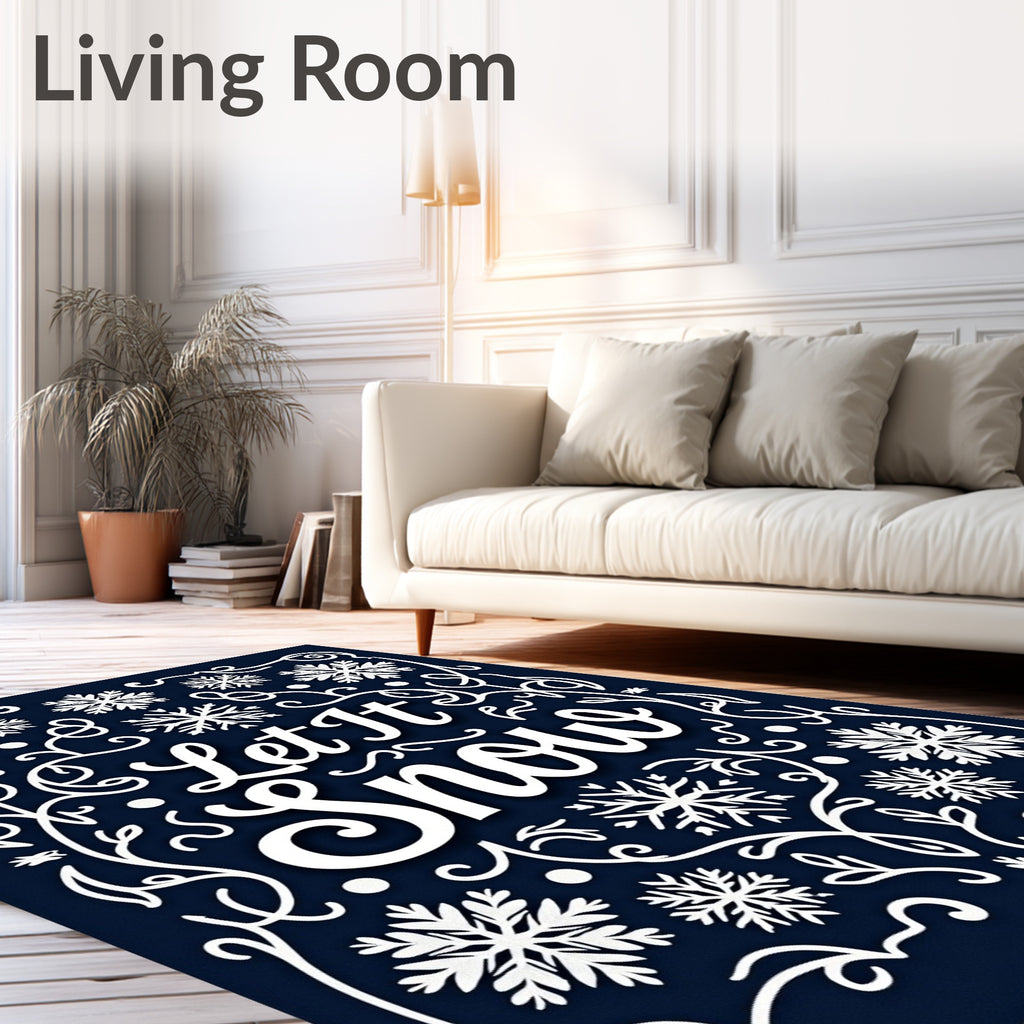 Dark Blue White Snowflake Calligraphy Rug