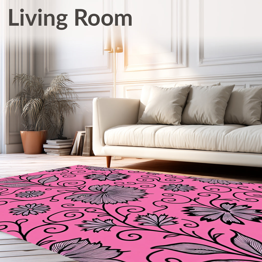 Vibrant Pink Floral Scrollwork Rug