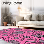 Vibrant Pink Floral Scrollwork Rug
