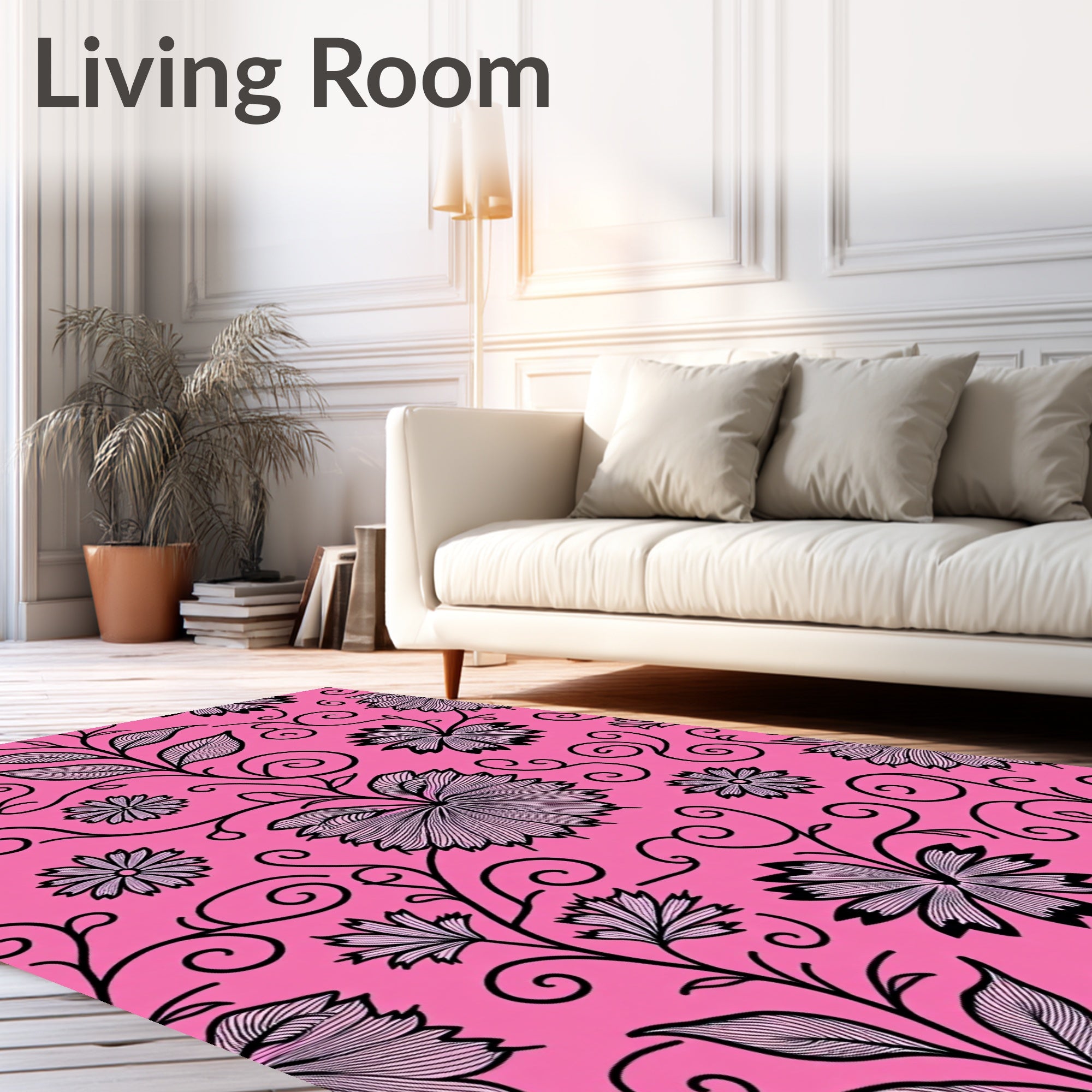 Vibrant Pink Floral Scrollwork Rug