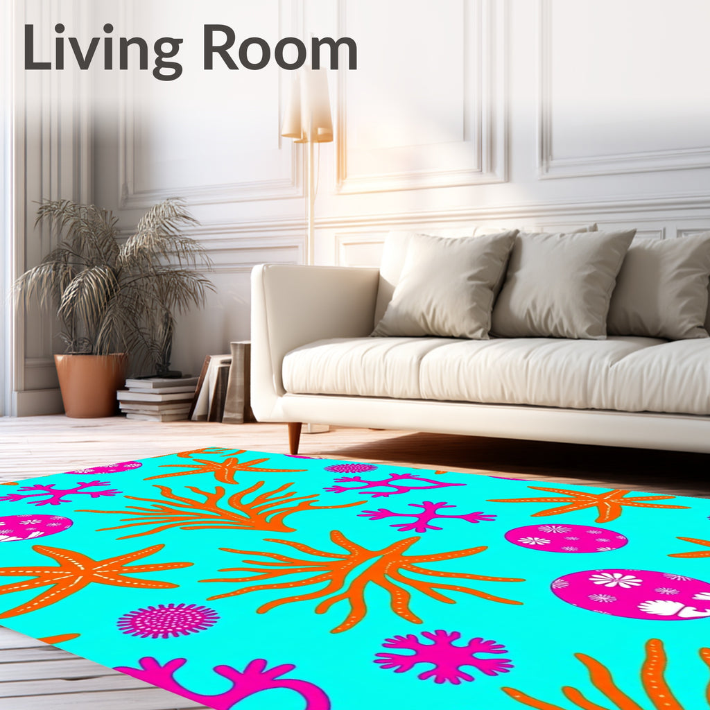Vibrant Coral Starfish Marine Life Rug