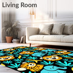 Cute Cartoon Tigers Elephants Jungle Leaves Rug