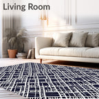 Navy White Interlocking Grid Rug