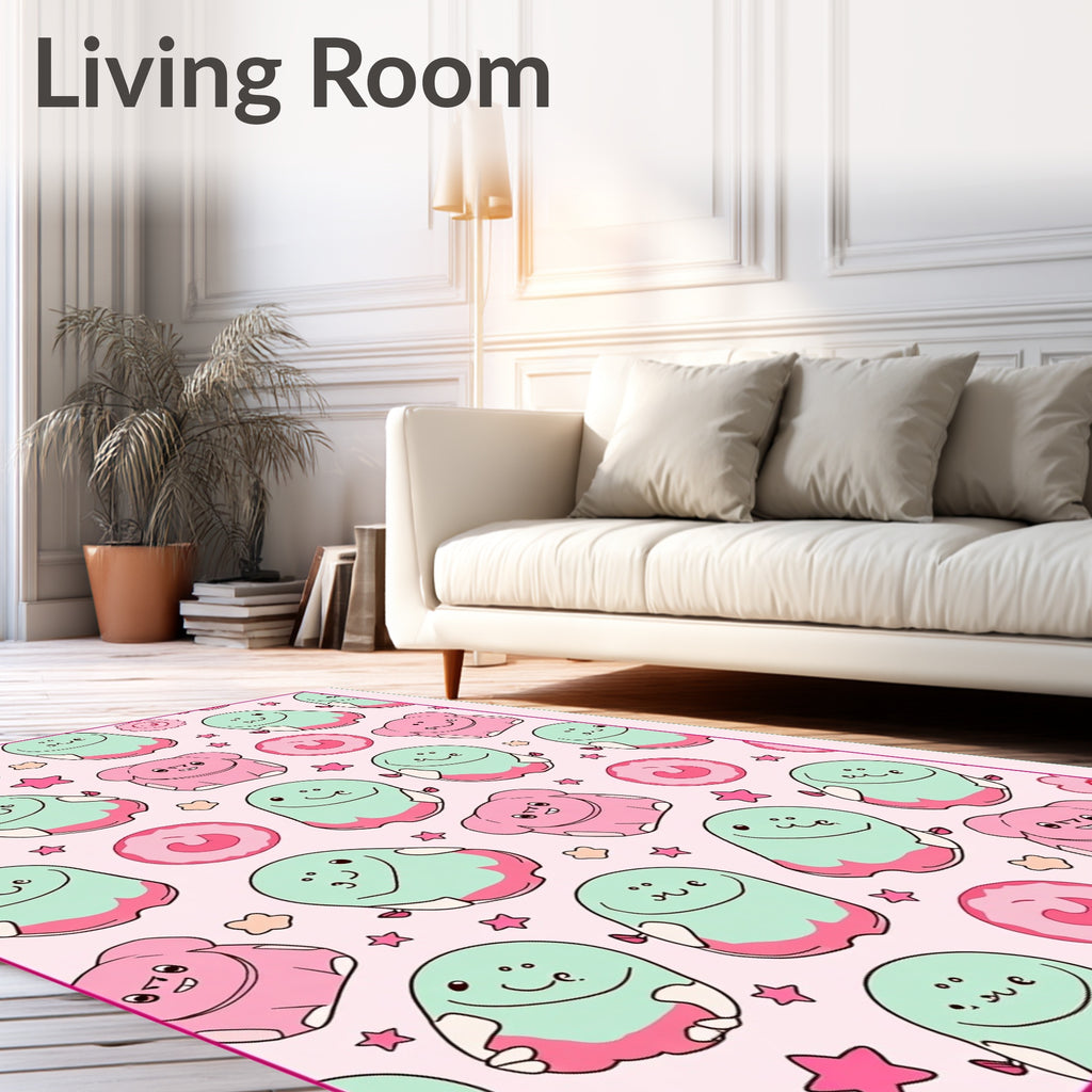 Pink Mint Kawaii Characters Stars Rug