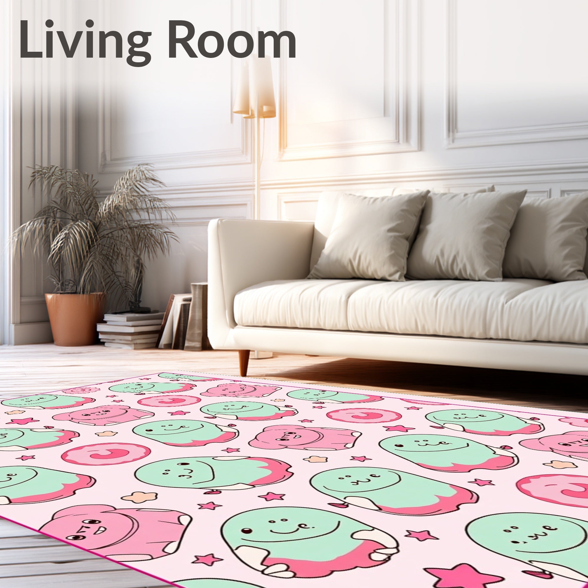 Pink Mint Kawaii Characters Stars Rug