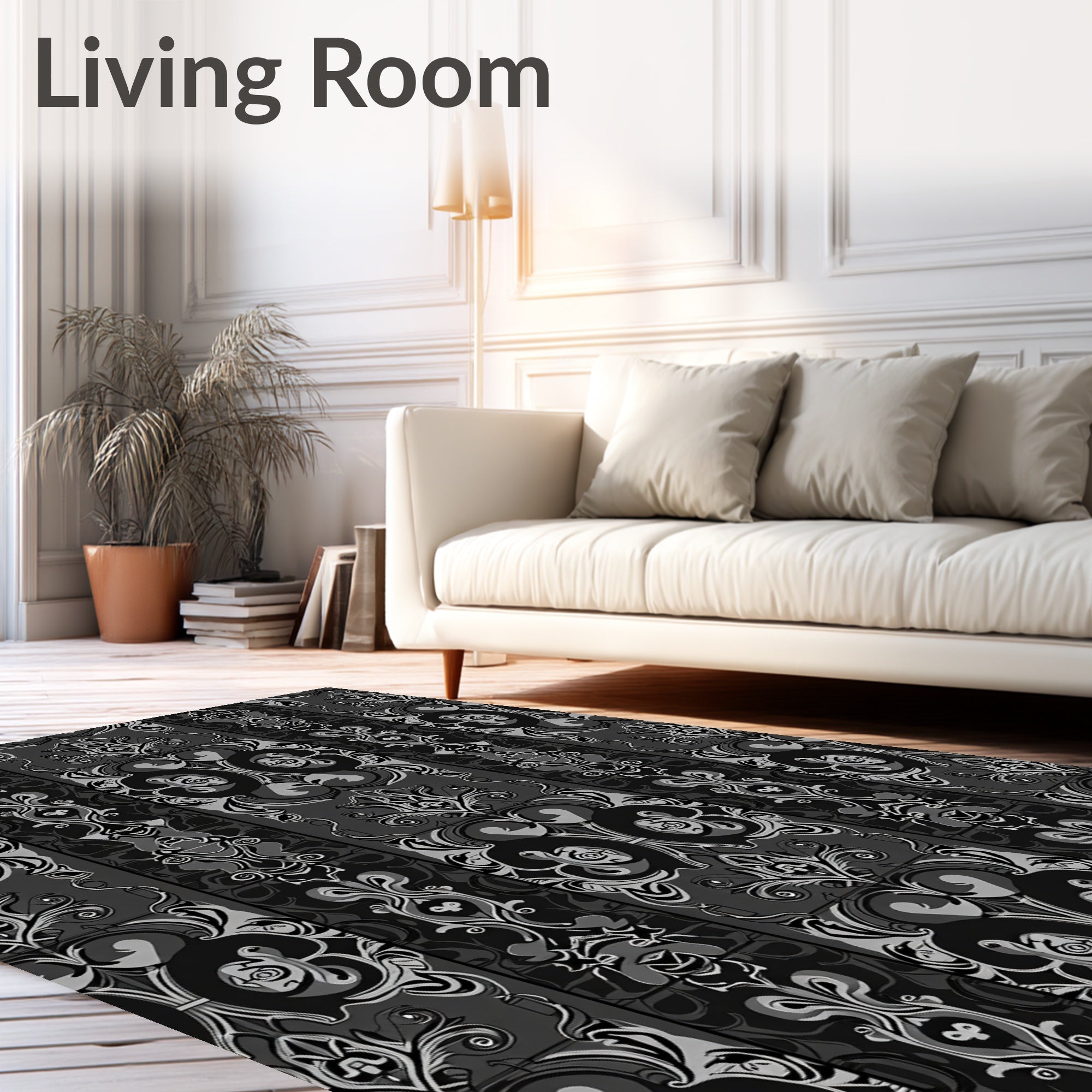 Monochromatic Abstract Swirl Vertical Panel Rug