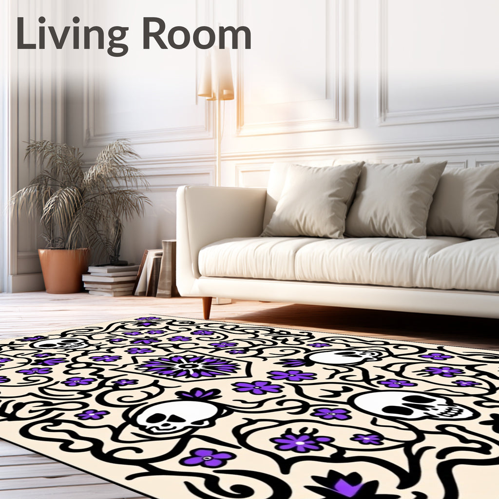 Gothic Skull Purple Flower Scroll Rug