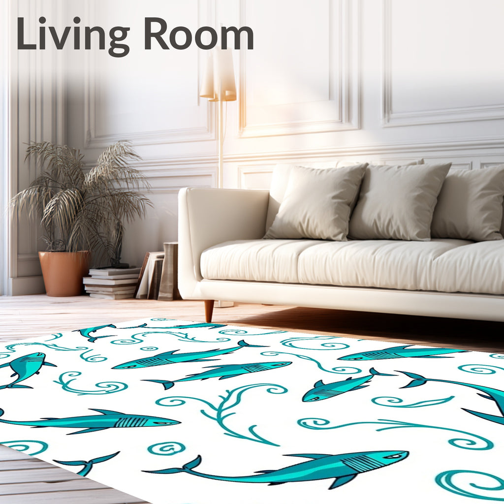 Aqua Shark Swirl Aquatic Scene Rug