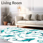 Aqua Shark Swirl Aquatic Scene Rug