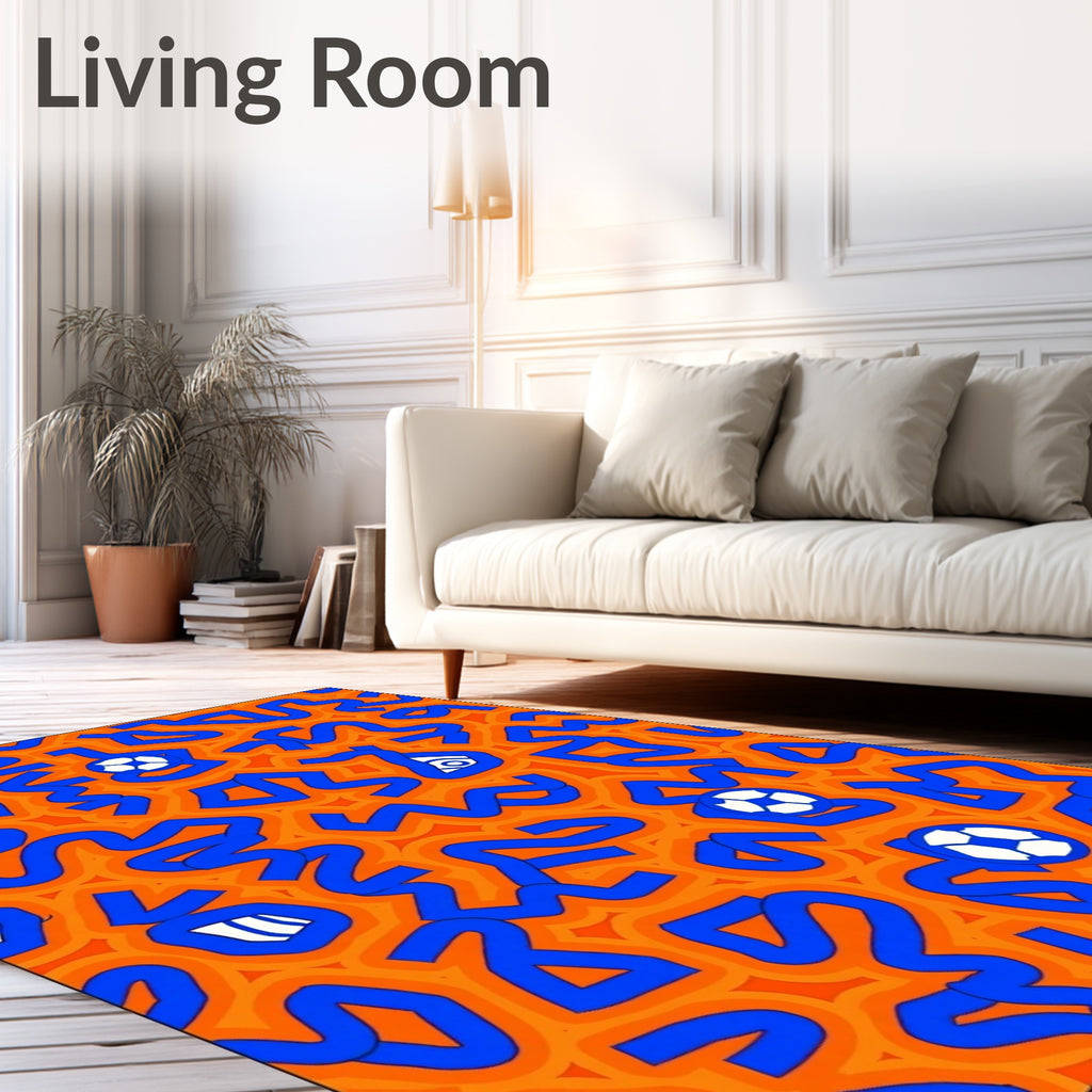 Bold Orange Blue Soccer Ball Swirl Rug