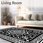 Black White Ornamental Scrollwork Rug