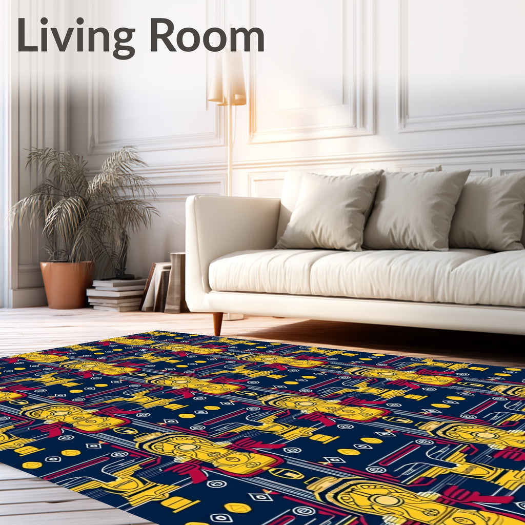 Bold Yellow Fire Hydrant Navy Rug