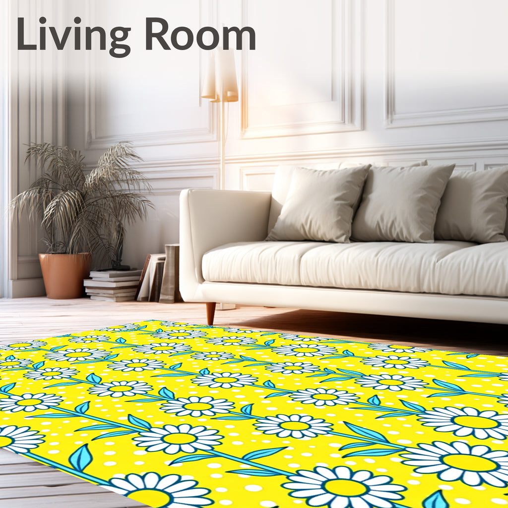 Yellow Daisy Floral Polka Dot Rug