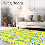 Yellow Daisy Floral Polka Dot Rug