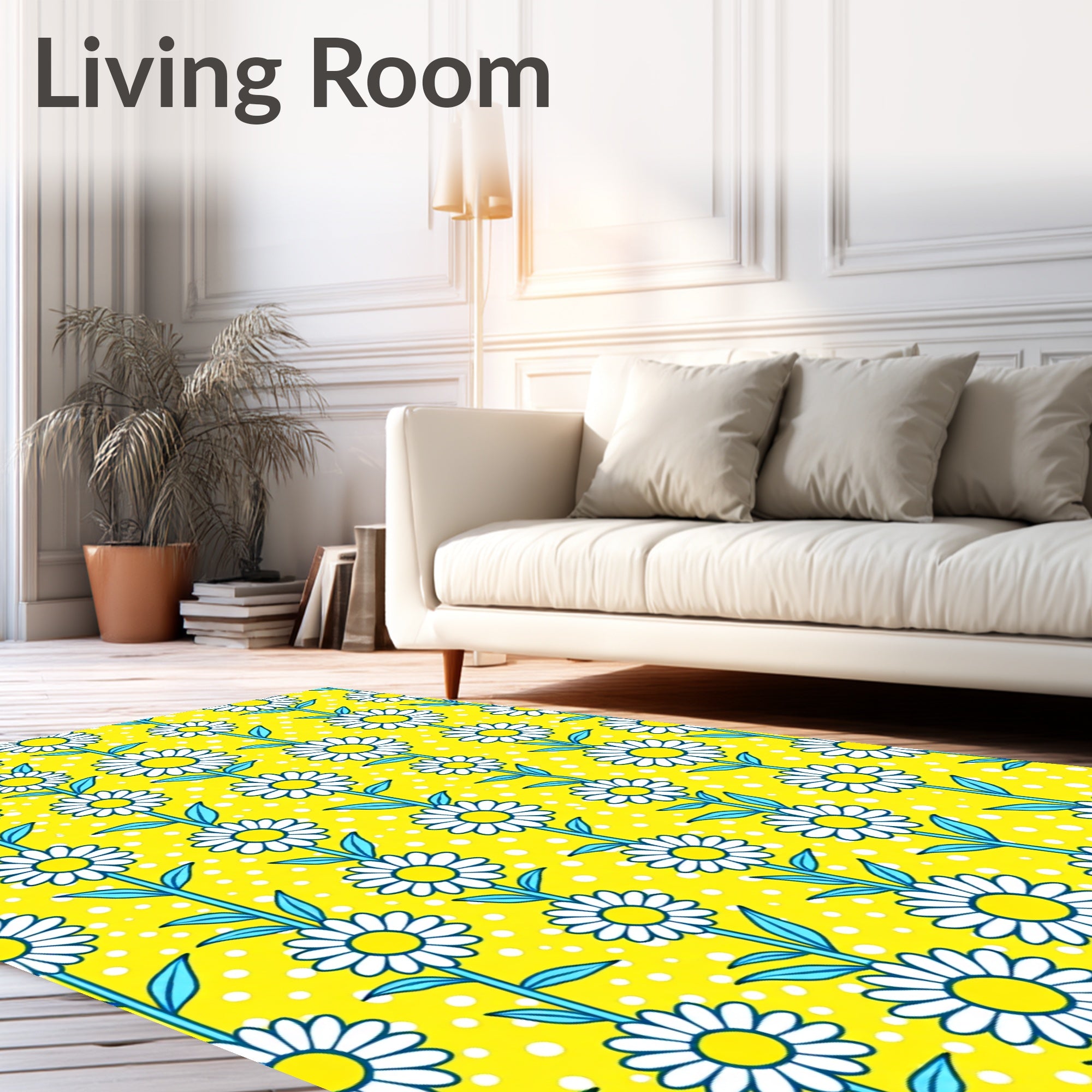 Yellow Daisy Floral Polka Dot Rug