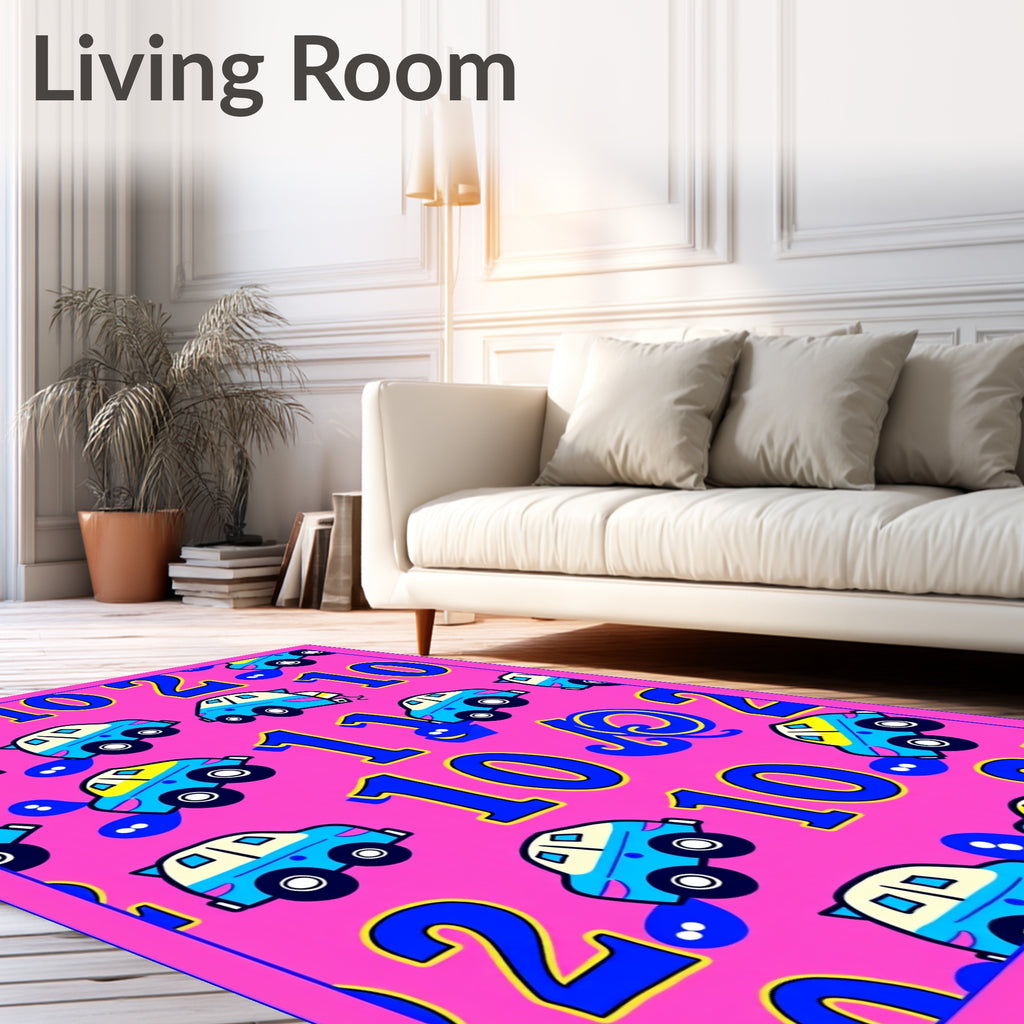 Cute Blue Cars With Numbers Rug