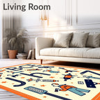 Cosmic Alphabet Orange Blue Rocket Rug