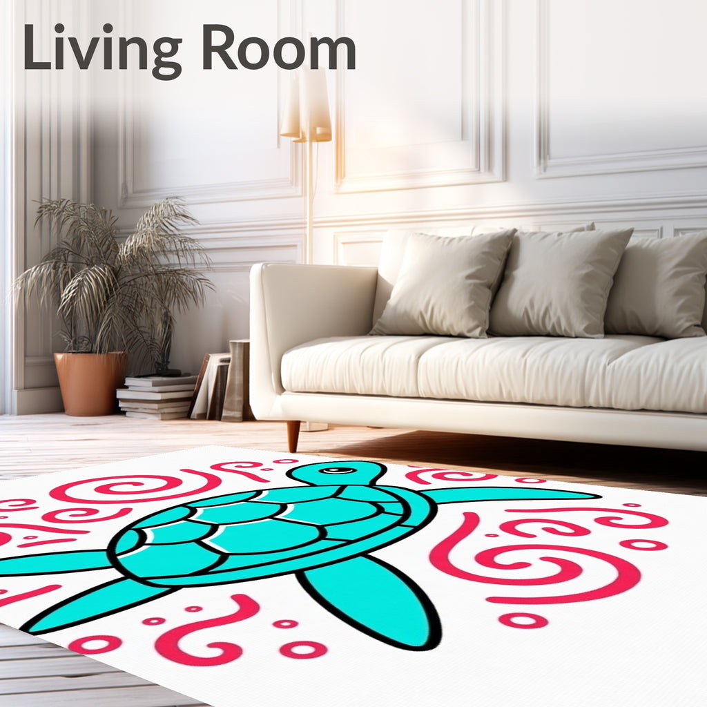 Turquoise Turtle Swirls Water Scene Rug