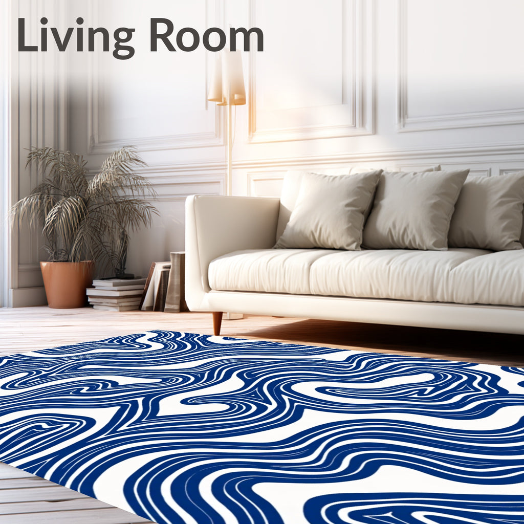 Marbled Blue Flowing Lines Rug