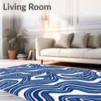 Marbled Blue Flowing Lines Rug