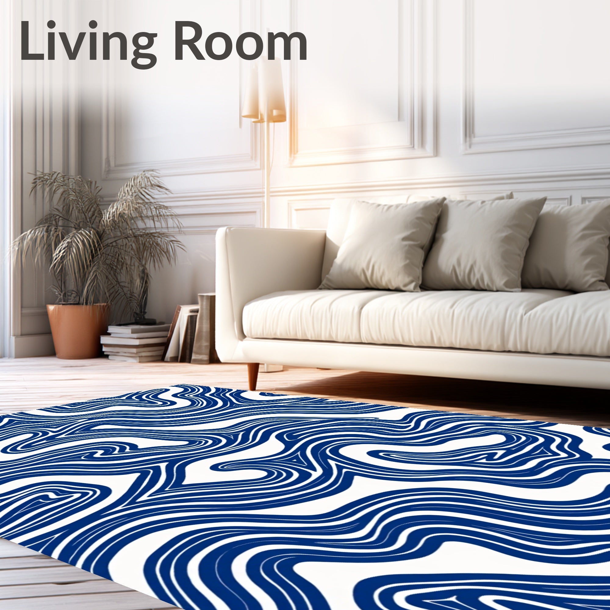 Marbled Blue Flowing Lines Rug