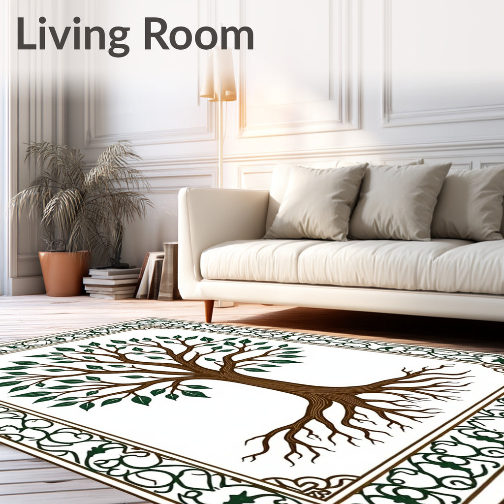 Brown Tree of Life Green Border Rug