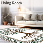 Brown Tree of Life Green Border Rug