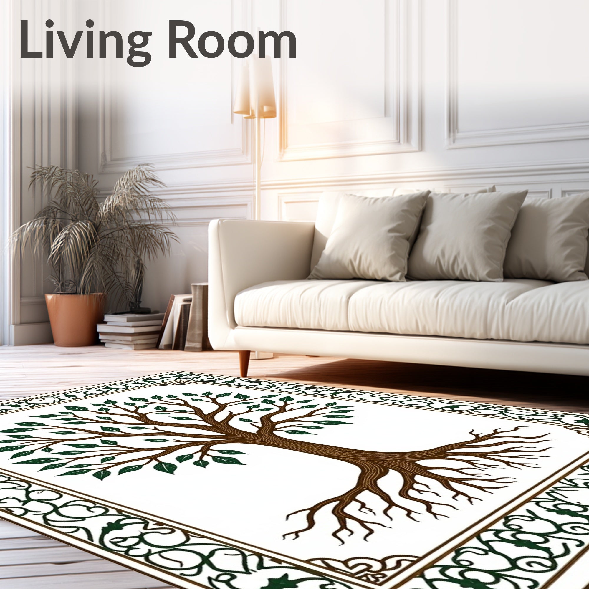 Brown Tree of Life Green Border Rug