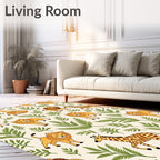 Playful Lions Giraffes Green Foliage Rug