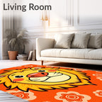 Orange Floral Happy Lion Rug