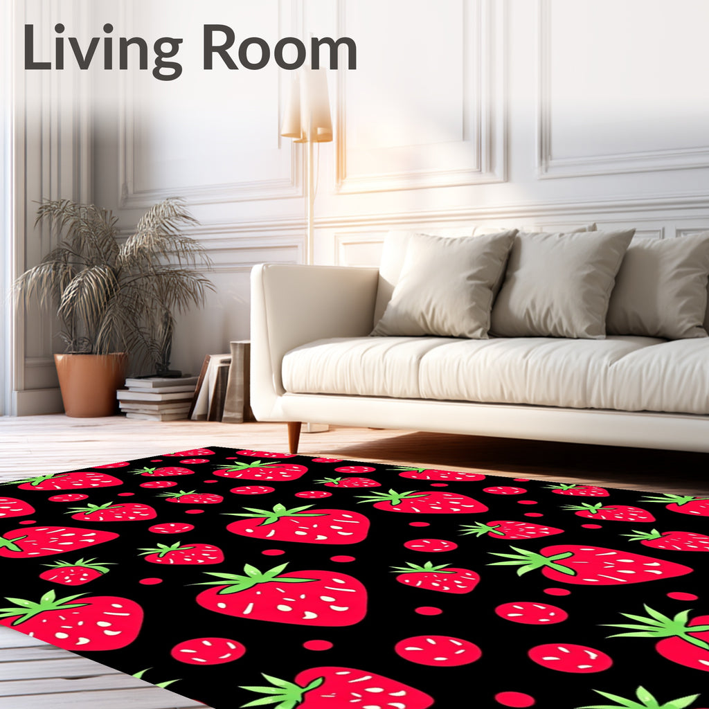 Red Strawberry Black Fruit Scatter Rug