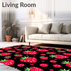 Red Strawberry Black Fruit Scatter Rug