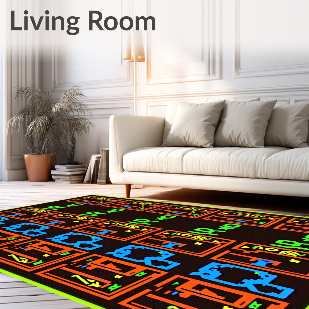 Vibrant Neon Orange Blue Geometric Squares Rug