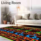 Vibrant Neon Orange Blue Geometric Squares Rug