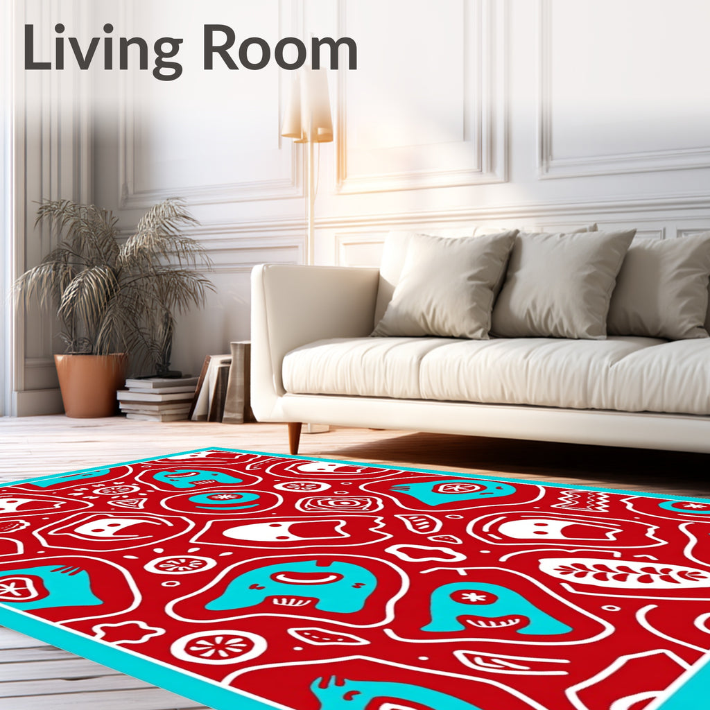 Playful Red Abstract Faces Rug