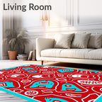 Playful Red Abstract Faces Rug