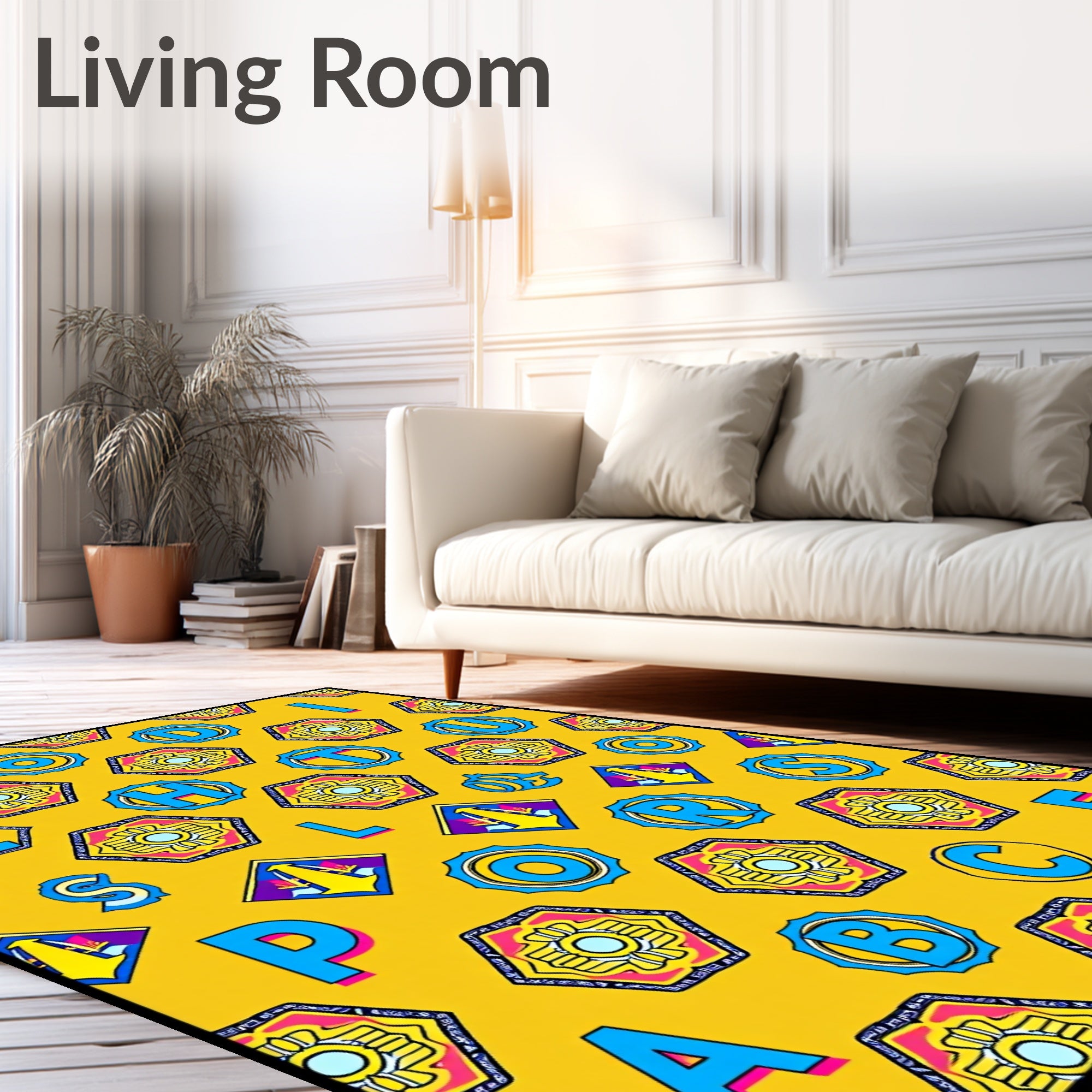Yellow Alphabet Hexagon Geometric Rug