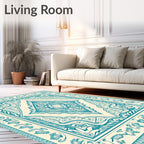 Luminous Teal Diamond Floral Frame Rug