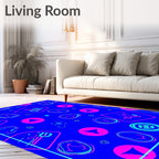 Electric Blue Neon Abstract Shapes Rug